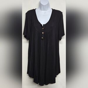 Popyoung 2X Black Slinky Stretch Knit Pullover Top Henly Style Short Sleeve